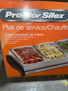PROCTOR SILEX 6.6 QT. STAINLESS STEEL BUFFET SERVER WITH 3-CROCKS. SEE PICTURES