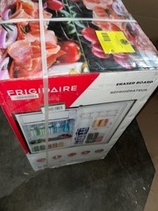 FRIGIDAIRE 3.2 CU. FT. MINI REFRIGERATOR WITH ERASER BOARD IN BLACK. SEE PICTURES