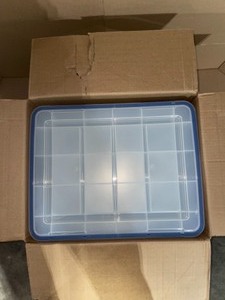 IRIS WEATHERTIGHT 44 QT. STORAGE BOX IN CLEAR WITH BLUE BUCKLES. (4-PACK). SEE PICTURES