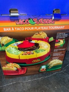 TACO TUESDAY .5 QT. RED LAZY SUSAN TACO BAR WITH WARMING POT. SEE PICTURES