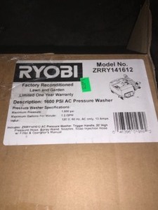 RYOBI RECONDITIONED 1,600 PSI 1.2 GPM ELECTRIC PRESSURE WASHER. SEE PICTURES