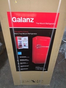 GALANZ 7.6 CU. FT. RETRO MINI REFRIGERATOR WITH DUAL DOOR AND TRUE FREEZER IN RED. SEE PICTURES