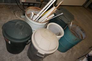 lot 50 image: Barrels and Garbage Cans with PVC Pieces