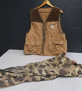 lot 45 image: CARHARTT HUNTING VEST COLUMBIA WATERPROOF PANTS.