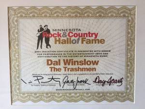 lot 27 image: Minnesota Rock and Country Hall of Fame Dal Winslow 2004 Induction Certificate