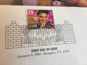 lot 115 image: Elvis Stamp Framed Art and  Small Frame With Buddy Holly, Ritchie Valens and Bill Haley Stamps