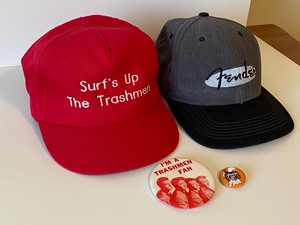 lot 126A image: Trashmen Surfs Up and Fender Ball Caps & Pinback