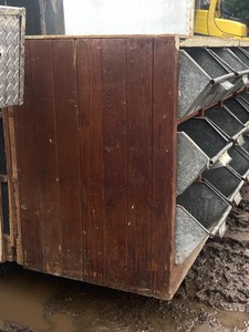 Vintage Wooden Parts Bin Cabinet With Galvanized Steel Bins