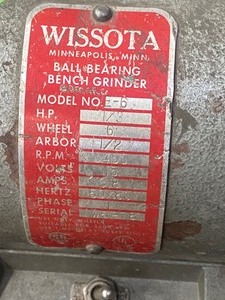 Wissota Dual-Wheel 6 Bench Grinder, Works