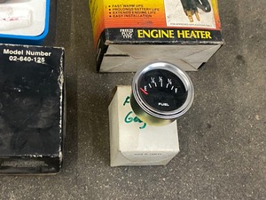 Box Lot Of Assorted Engine Heaters, Water Test Kit, Gauges, Etc