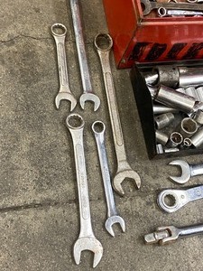 Vintage Steel Toolbox Full Of Assorted Wrenches & Sockets