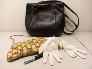 lot 52 image: Vintage Day & Night Collection-Original Vintage Coach Bag, German Tapestry Bag Cigarette Holder and Elegant Gloves