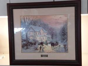 lot 155 image: Custom Framed Home For the Holidays by Thomas Kinkade Library
