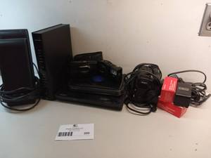 lot 200 image: Electronic Extravaganza UNTESTED COMPRESS SPEAKERS, MODEM & DVD PLAYER