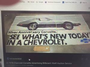 lot 14 image: 1978 CORVETTE SILVER ANNIVERSARY FULL SIZE, OUTDOOR BILLBOARD - APPROX  21-12 feet across by 9-12 feet tall. - NEW IN ORIGINAL PACKING - SEE PICTURES