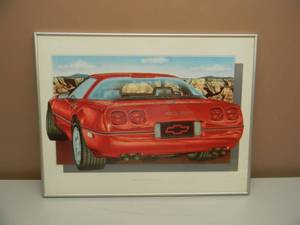 lot 19 image: 1990 CORVETTE ZR-1 PROFESSIONALLY FRAMED PRINT -  NICE PIECE - APPROX 26 BY 20 - SEE PICTURES