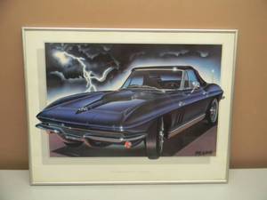 lot 20 image: 1965 CORVETTE 369 TURBO-JET PROFESSIONALLY FRAMED PRINT -  AWESOME PIECE - APPROX 26 BY 20 - SEE PICTURES