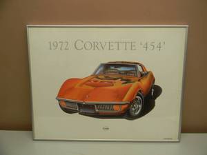 lot 24 image: 1972 CORVETTE 454 PROFESSIONALLY FRAMED PRINT - AWESOME PIECE - 200 OF 4000 -  APPROX 26 BY 20 - SEE PICTURES