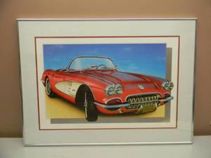 lot 55 image: 1960 CORVETTE AWESOME PROFESSIONALLY FRAMED PRINT - NICE PIECE - APPROX 31 BY 22 - SEE PICTURES