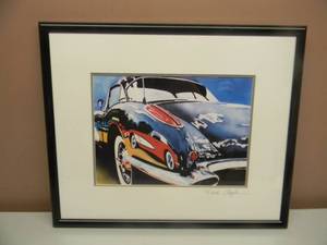 lot 56 image: DAVID CHAPPLE CORVETTE PROFESSIONALLY FRAMED PRINT - NICE PIECE - APPROX 24 BY 19 - SEE PICTURES