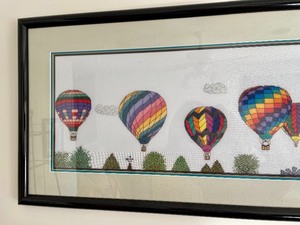 lot 284 image: Hot Air Ballon Cross Stitched Framed Art
