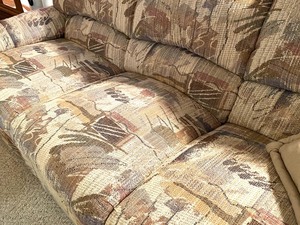 lot 13 image: Upholstered Abstract Design Sofa w Reclining Ends