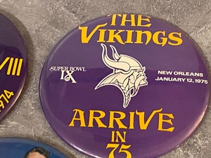 lot 76 image: Three Extra Large Viking Pinbacks