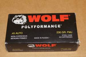 50 Wolf .45 Auto 230 Gr FMJ Steel Case Ammo