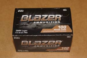 100 CCI Blazer Brass 9mm Luger 115 Gr FMJ Ammo
