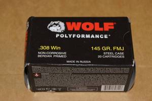 20 Wolf .308 Win 145 Gr FMJ Steel Case Ammo