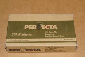 20 Perfecta .308 Win 147 Gr FMJ Brass Case Ammo