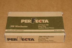 20 Perfecta .308 Win 147 Gr FMJ Brass Case Ammo