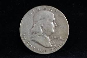 lot 19 image: 1954-P Franklin Silver Half Dollar Coin