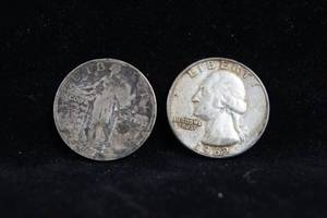 lot 24 image: 1926 Standing Liberty Silver Quarter, 1962-D Washington Silver Quarter