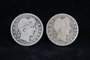 lot 25 image: 2 Barber Silver Quarter Coins - 19001909