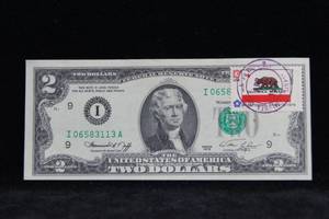 lot 40 image: California Stamped 1976 First Day of Issue $2 Bill