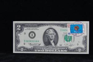 lot 43 image: Oklahoma Stamped 1976 First Day of Issue $2 Bill