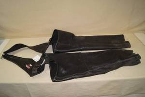 Hillside Black Leather Motorcycle Chaps - Mens XL
