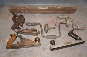 Vintage Wood Working Tools - Plane, Drills, Vise