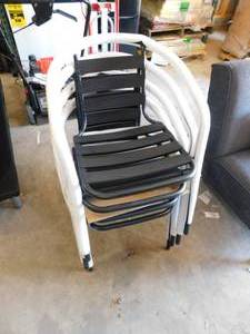 lot 116 image: 4 Black Metal Aluminum Slat Stack Chairs