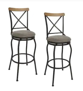 Set of 2 Oil Rubbed Bronze Adjustable Height Upholstered Swivel Bar Stool