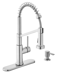 GLACIER BAY Gage Single-Handle Spring Neck Pull-Down Kitchen Faucet with TurboSpray, FastMount, Soap Dispenser in Stainless Steel