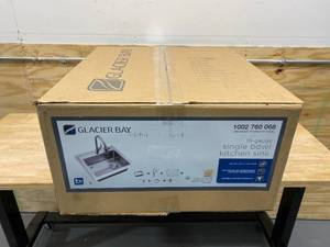 GLACIER BAY All-in-One Dual Mount Stainless Steel 25 in. 2-Hole Single Bowl Tight Radius Kitchen Sink in Brushed Finish with Faucet