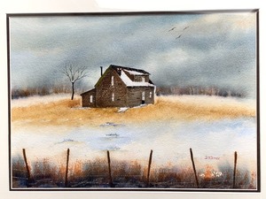 lot 13 image: Painting of Farmhouse in Winter Landscape- From the Collection of Jack Zipes