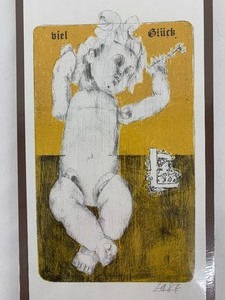 lot 18 image: Framed Small Reproduction Viel Gluck Signed & Dated- From the Collection of Jack Zipes