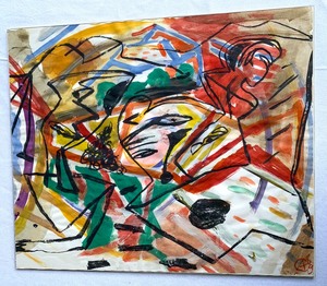 lot 22 image: Colorful Original Painting by Achim Freyer, Signed, From 1989, and Achim Freyer Book- From the Collection of Jack Zipes