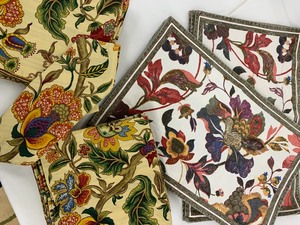 lot 30 image: Floral Cloth Napkins, Placemats & French Glass Ramekins
