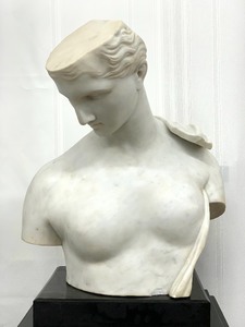 lot 38 image: Breathtaking Solid Marble Bust and Elegant Pedestal w Hand Painted Motif
