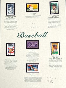 lot 5 image: The Stamps of Baseball Framed Collection of 7 Baseball Stamps