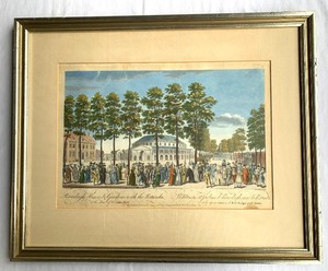 lot 6 image: Pair Antique Hand Colored Etchings of Ranelagh House & Gardens by publisher John Bowles, Set A